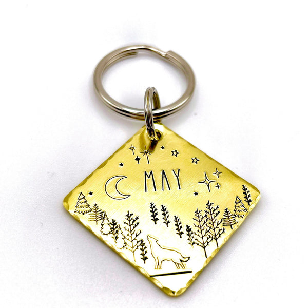 Médaille pour Chien, Personnalisable, Loup et Lune, Forêt