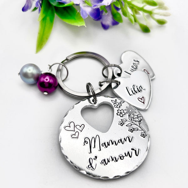Keychain Maman, French Personalised Message Keyring, Gift for Maman