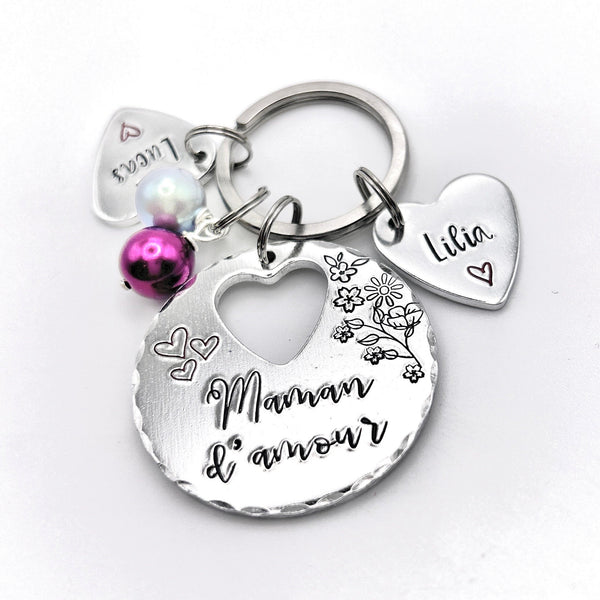 Keychain Maman, French Personalised Message Keyring, Gift for Maman