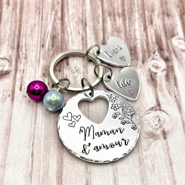 Keychain Maman, French Personalised Message Keyring, Gift for Maman