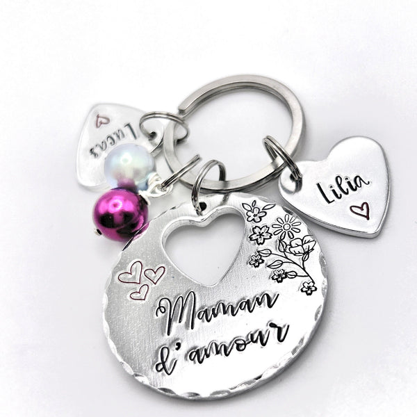 Keychain Maman, French Personalised Message Keyring, Gift for Maman