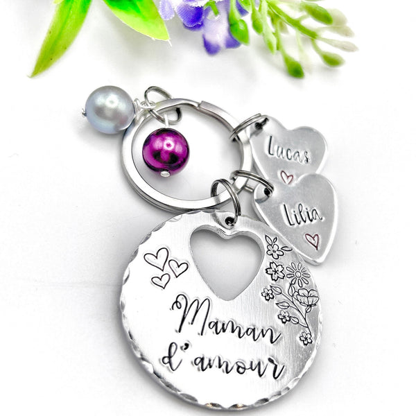 Keychain Maman, French Personalised Message Keyring, Gift for Maman