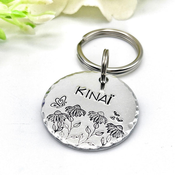 Custom Dog Identification Tag, Personalized Pet ID Tag, Dog Tag with Sunflowers