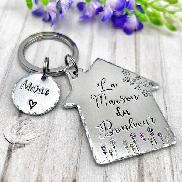 La Maison de Bonheur, Home is Where the Heart Is, Gift New Home Owner, New House Gift, Couples New Home Keyring