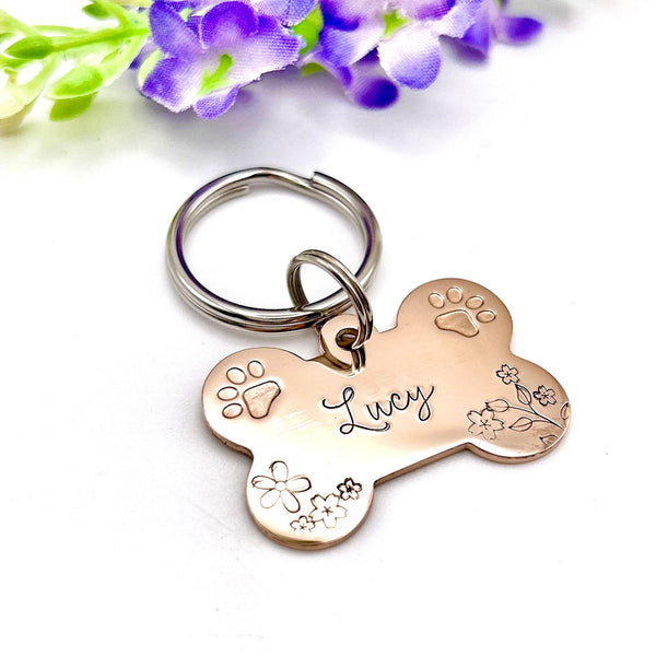 Médaillon d'identité Chien, Médaillon Personnalisé Acier Or Rose, Médaille Os Gravé Chien