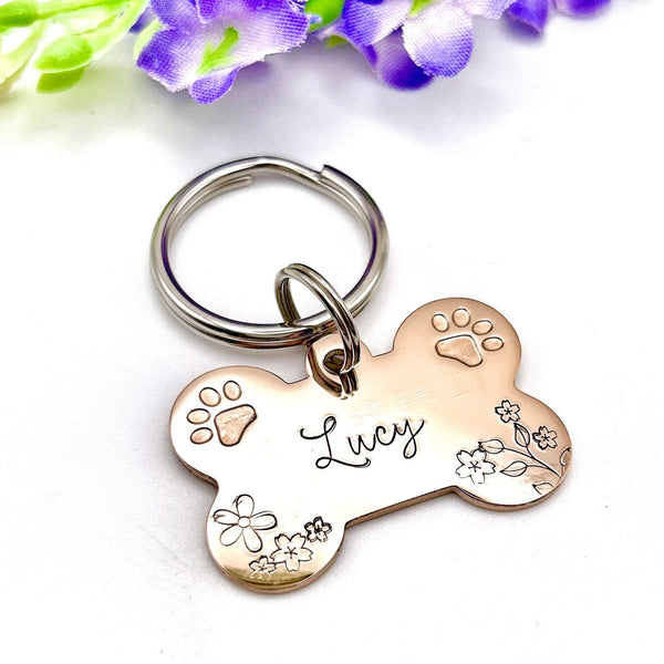 Médaillon d'identité Chien, Médaillon Personnalisé Acier Or Rose, Médaille Os Gravé Chien