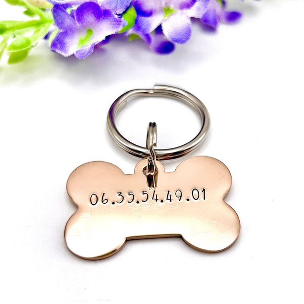 Médaillon d'identité Chien, Médaillon Personnalisé Acier Or Rose, Médaille Os Gravé Chien