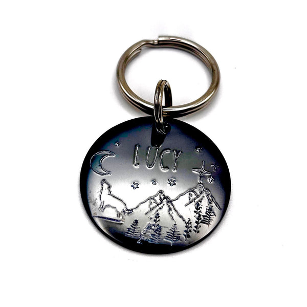 Médaillon d'identité Chien, Médaillon Personnalisé, Médaille Chien Montagne, Noir Médaillon Chien