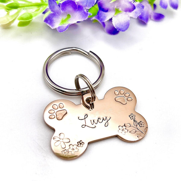 Médaillon d'identité Chien, Médaillon Personnalisé Acier Or Rose, Médaille Os Gravé Chien