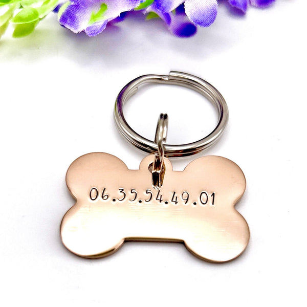 Médaillon d'identité Chien, Médaillon Personnalisé Acier Or Rose, Médaille Os Gravé Chien
