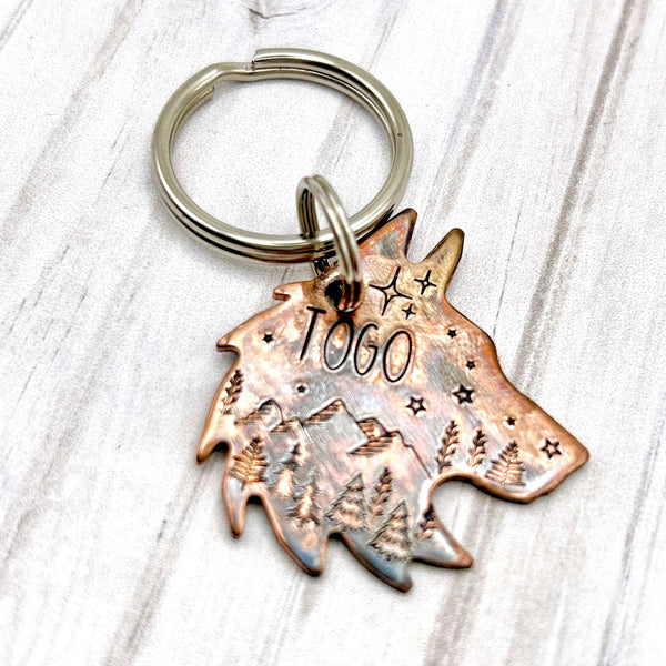 Médaillon pour Chien en forme de Loup, Médaille pour Husky, Tête de Loup en Cuivre