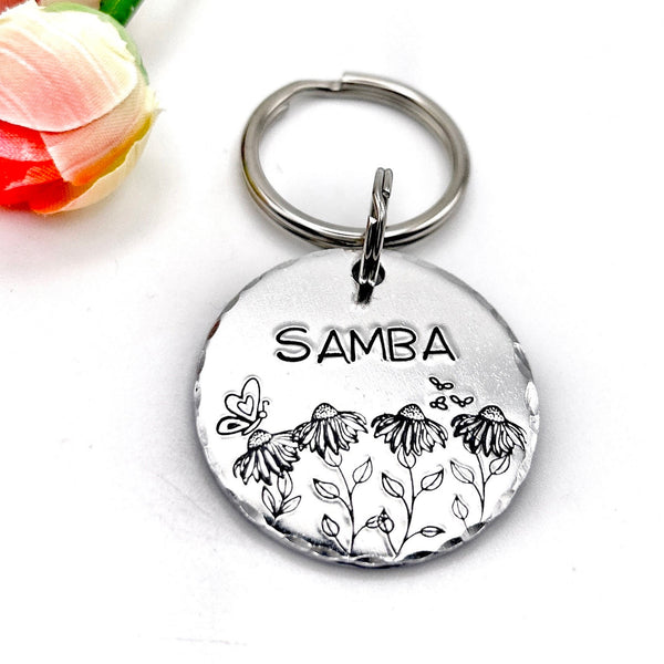 Custom Dog Identification Tag, Personalized Pet ID Tag, Dog Tag with Sunflowers
