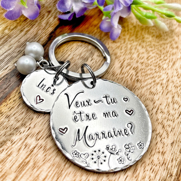 Porte Clé Personnalisé pour Marraine - Idée Cadeau Demande Marraine