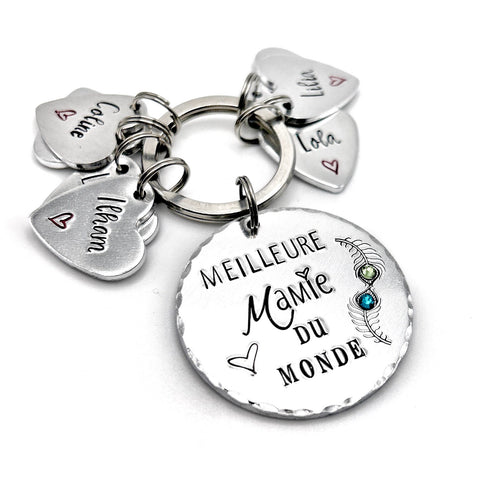 Porte Clé Mamie, Idée Cadeau Mamie, Cadeau Prénoms Enfants Mamie, Cadeau Mamie, Fête des Grand-Mères