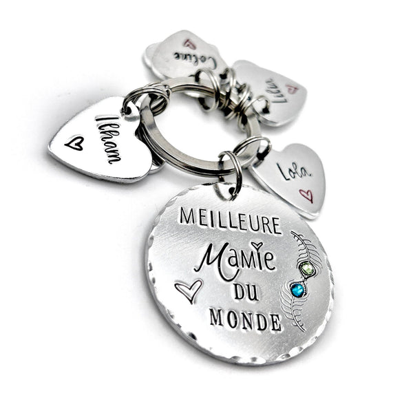 Porte Clé Mamie, Idée Cadeau Mamie, Cadeau Prénoms Enfants Mamie, Cadeau Mamie, Fête des Grand-Mères