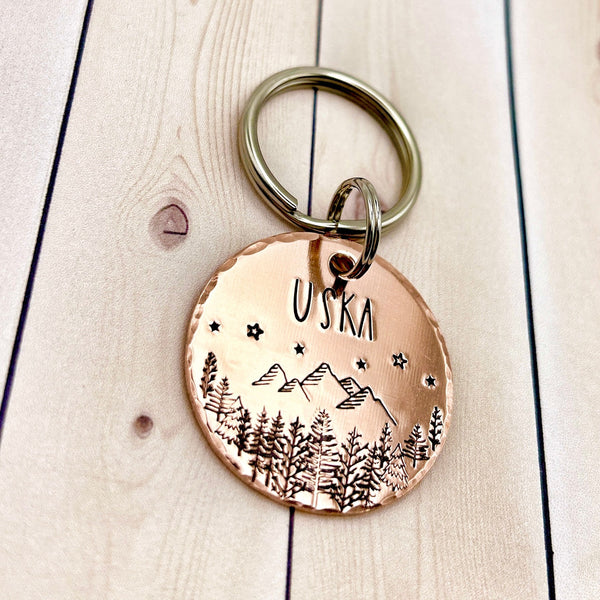 Médaille d'identité Chien - Médaille pour Chien Montagnes et Forêt - Médaillon Personnaisé