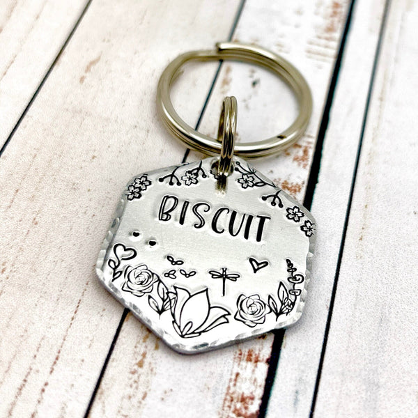 Hexagon Dog Tag, Custom Dog Tag with Mountain and Forest Scene