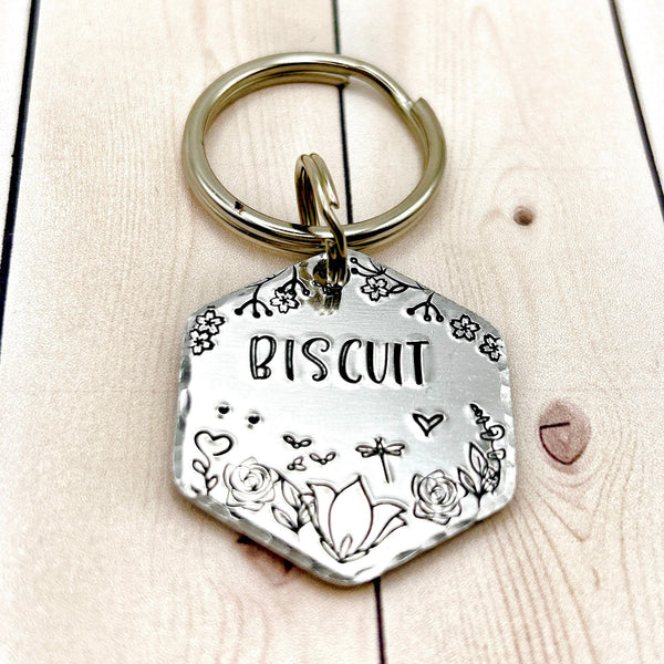 Hexagon Dog Tag, Custom Dog Tag with Mountain and Forest Scene