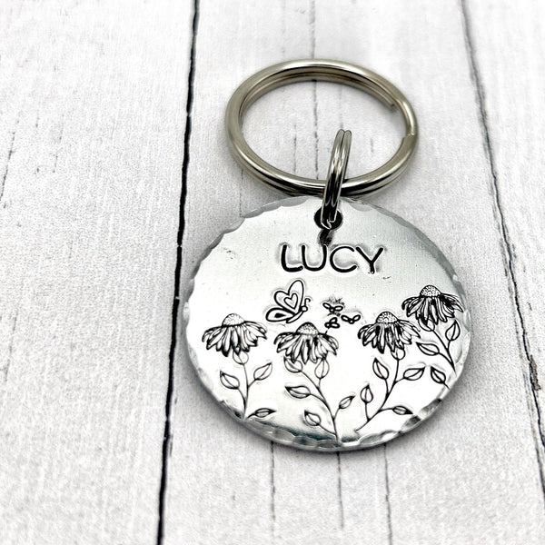 Custom Dog Identification Tag, Personalized Pet ID Tag, Dog Tag with Sunflowers