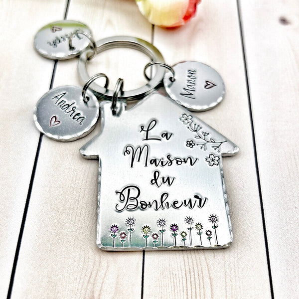 La Maison de Bonheur, Home is Where the Heart Is, Gift New Home Owner, New House Gift, Couples New Home Keyring
