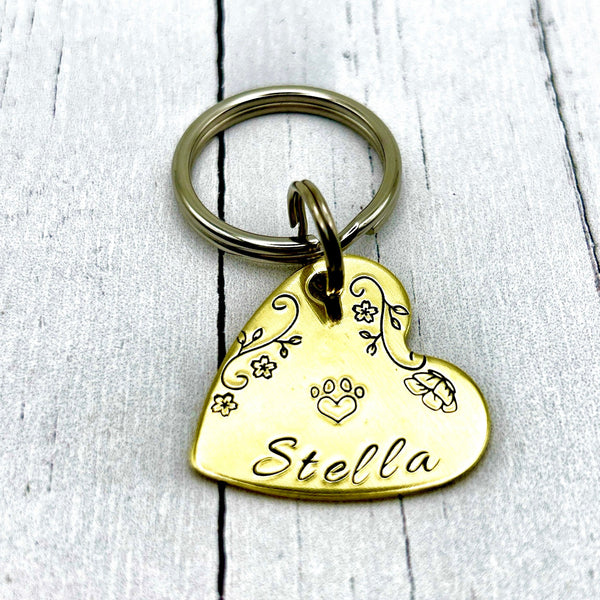 Médaille de Chien Coeur - Médaille avec Fleurs Chien -Médaillon d'Identité