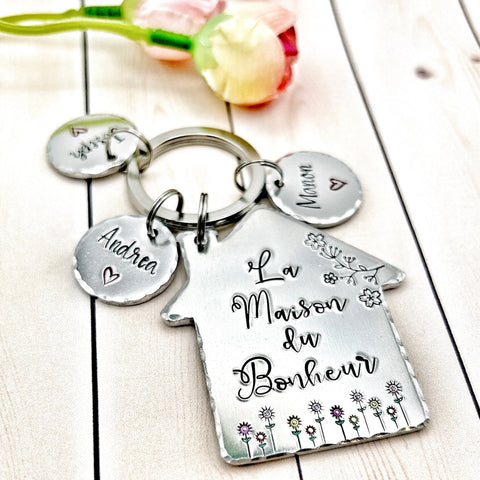 La Maison de Bonheur, Home is Where the Heart Is, Gift New Home Owner, New House Gift, Couples New Home Keyring