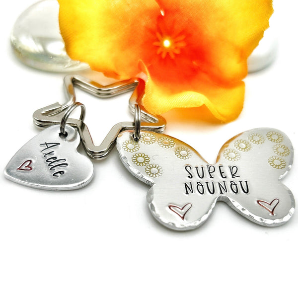 Super Nounou, Hand Stamped Nounou Gift, French Nounou, Keychain Nounou