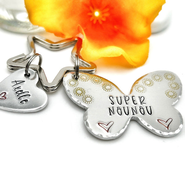 Super Nounou, Hand Stamped Nounou Gift, French Nounou, Keychain Nounou