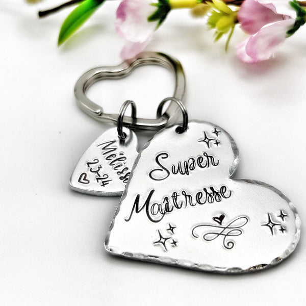 Porte Clé Gravé Personnalisé, Cadeau Maîtresse, Porte Clé Maîtresse, Merci Maîtresse