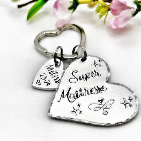 Porte Clé Gravé Personnalisé, Cadeau Maîtresse, Porte Clé Maîtresse, Merci Maîtresse