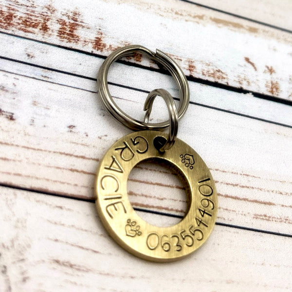 Custom Brass Dog Identity Disc - Brass Washer Pet Tag