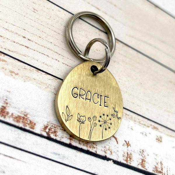 Médaille de Chien Personnalisée - Médaille en Laiton pour Chien - Fleurs et Nature