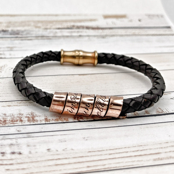 Bracelet en cuir pour homme - Bracelet Personnalisé - Cadeau Fête des Pères - Cadeau anniversaire de mariage 7 ans