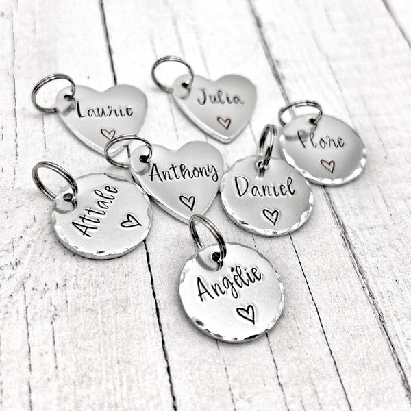 Personalized Name Disc, Small Heart with Name, Engraved Name Disc, Name Charm, Custom Name Tag