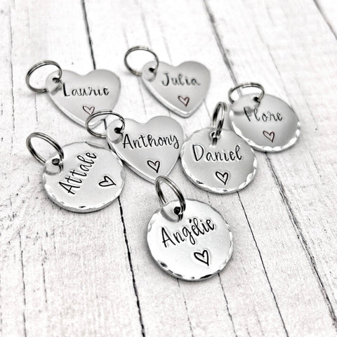 Personalized Name Disc, Small Heart with Name, Engraved Name Disc, Name Charm, Custom Name Tag