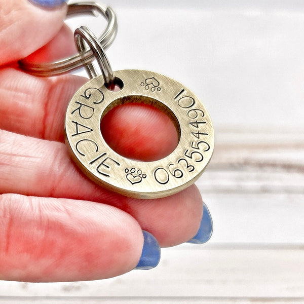 Custom Brass Dog Identity Disc - Brass Washer Pet Tag