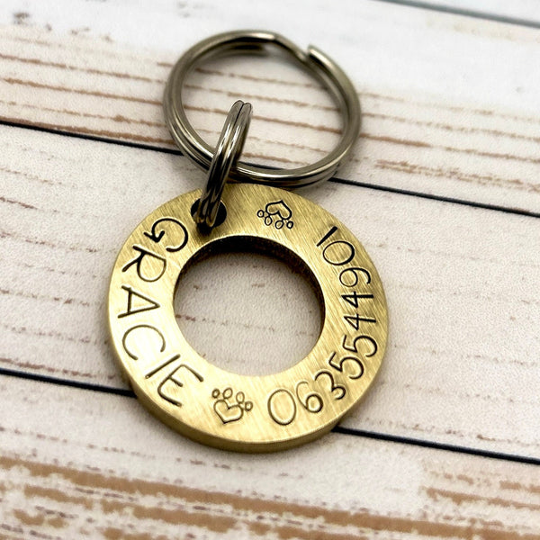 Custom Brass Dog Identity Disc - Brass Washer Pet Tag