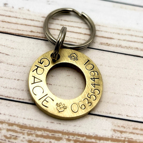 Custom Brass Dog Identity Disc - Brass Washer Pet Tag