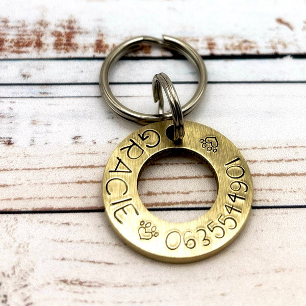 Custom Brass Dog Identity Disc - Brass Washer Pet Tag