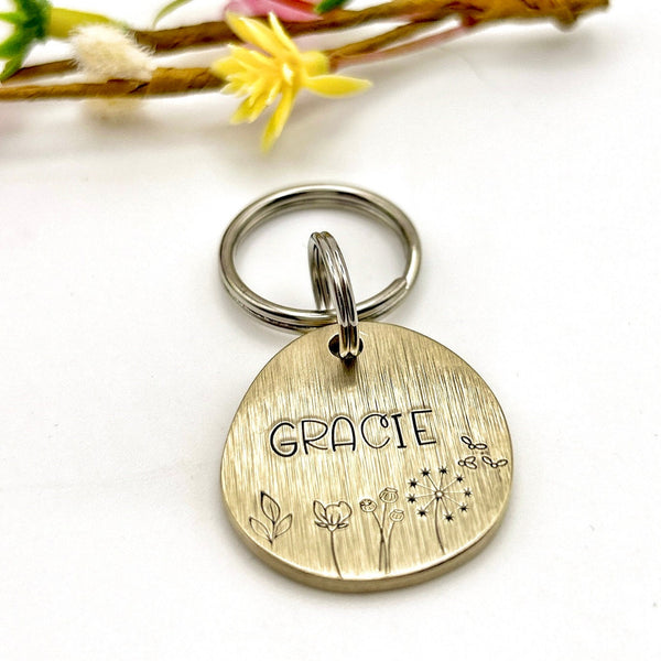 Médaille de Chien Personnalisée - Médaille en Laiton pour Chien - Fleurs et Nature