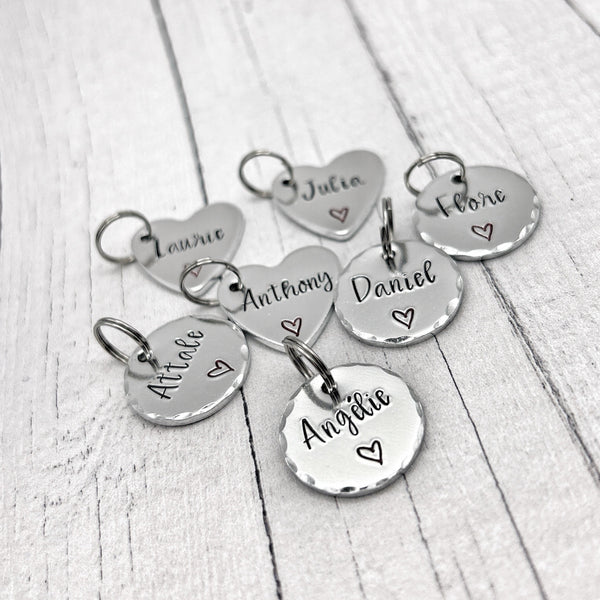 Personalized Name Disc, Small Heart with Name, Engraved Name Disc, Name Charm, Custom Name Tag