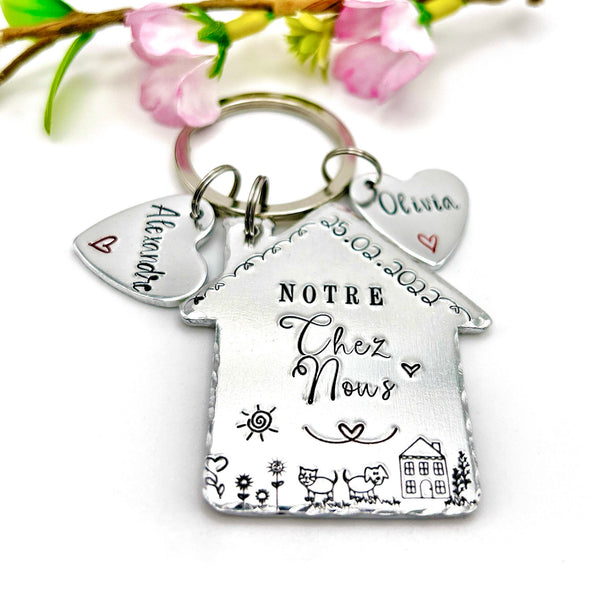 Notre Chez Nous porte-clés - cadeau pendaison de crémaillère - porte-clés prénoms enfants