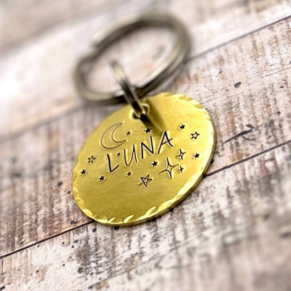 Médaille Personnalisée pour Chien, Médaillon Or Chien, Lune et Étoiles