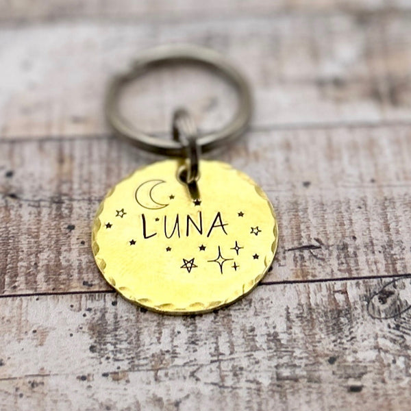 Médaille Personnalisée pour Chien, Médaillon Or Chien, Lune et Étoiles