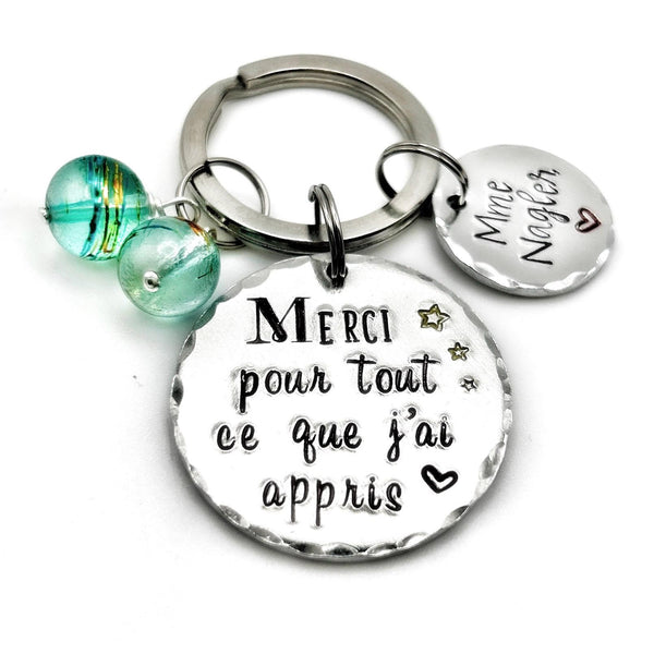 Hand Stamped Maitresse Gift, French Teacher Keyring, Gift French Teacher