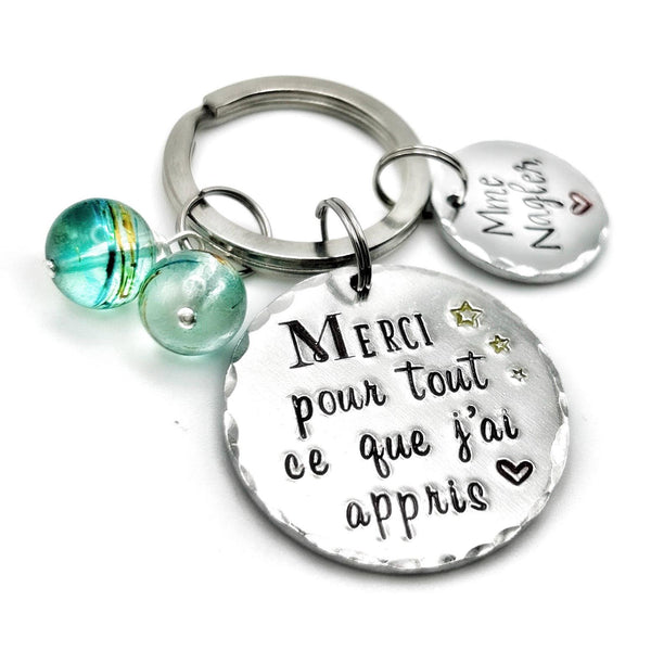 Hand Stamped Maitresse Gift, French Teacher Keyring, Gift French Teacher