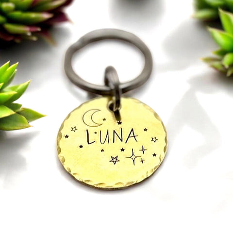 Médaille Personnalisée pour Chien, Médaillon Or Chien, Lune et Étoiles