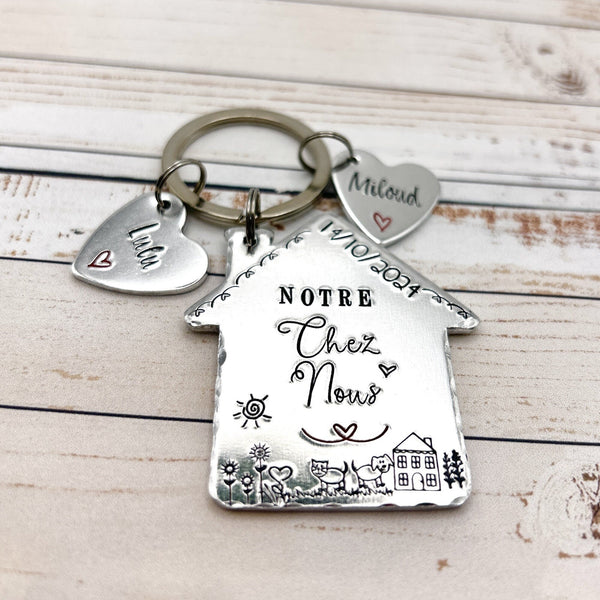 Notre Chez Nous porte-clés - cadeau pendaison de crémaillère - porte-clés prénoms enfants