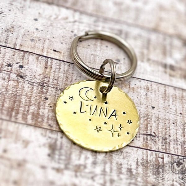 Médaille Personnalisée pour Chien, Médaillon Or Chien, Lune et Étoiles