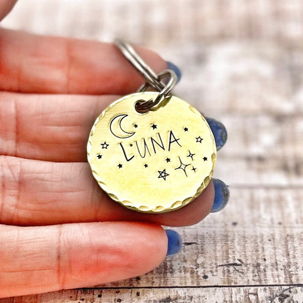 Médaille Personnalisée pour Chien, Médaillon Or Chien, Lune et Étoiles
